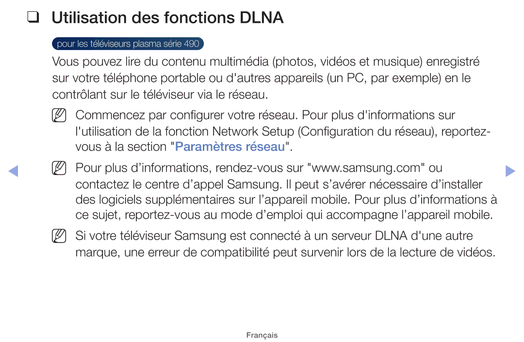 Samsung UE46EH5000WXZF, UE22ES5000WXZF, UE26EH4000WXZF, UE32EH5000WXZF, UE32EH4000WXZF manual Utilisation des fonctions Dlna 