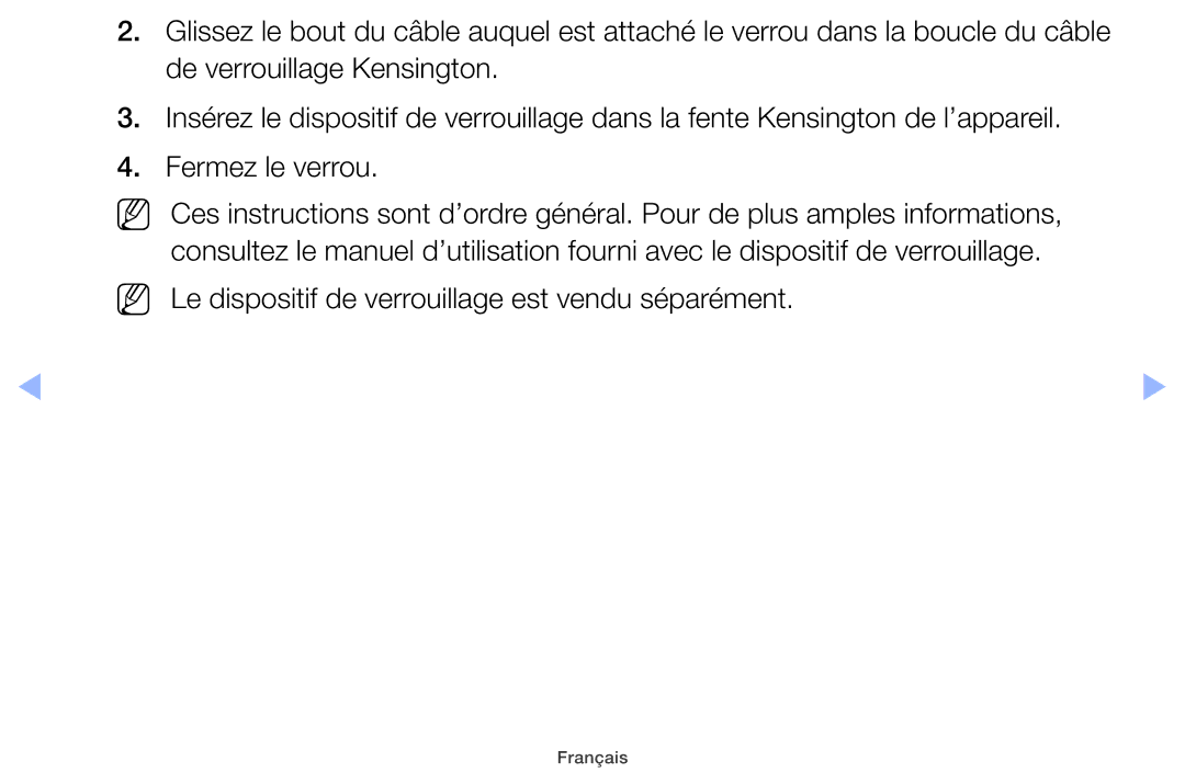 Samsung UE40EH5000WXZF, UE22ES5000WXZF, UE26EH4000WXZF, UE46EH5000WXZF NN Le dispositif de verrouillage est vendu séparément 