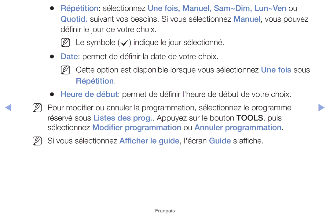 Samsung UE46EH5000WXZF, UE22ES5000WXZF, UE26EH4000WXZF manual Sélectionnez Modifier programmation ou Annuler programmation 