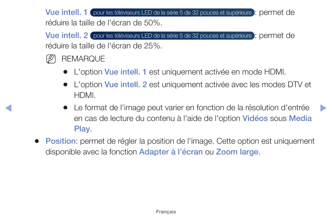 Samsung UE46EH5000WXZF, UE22ES5000WXZF manual Réduire la taille de lécran de 50%, Réduire la taille de lécran de 25%, Play 