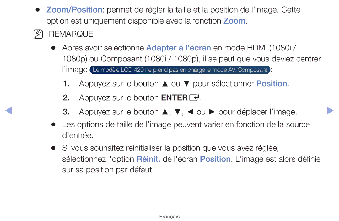 Samsung UE32EH5000WXZF, UE22ES5000WXZF, UE26EH4000WXZF, UE46EH5000WXZF, UE32EH4000WXZF manual Sur sa position par défaut 