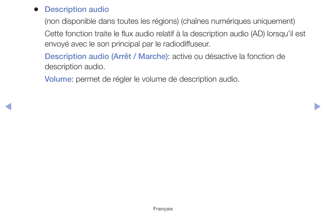 Samsung UE32EH5000WXZF, UE22ES5000WXZF manual Description audio, Volume permet de régler le volume de description audio 