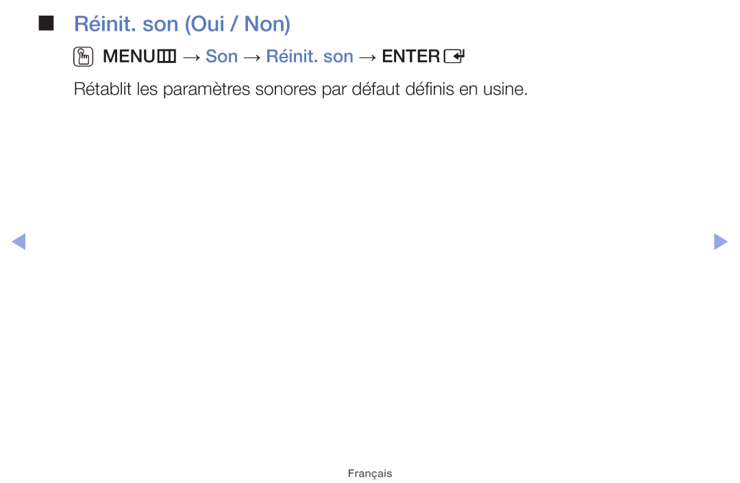 Samsung UE26EH4000WXZF, UE22ES5000WXZF, UE46EH5000WXZF manual Réinit. son Oui / Non, OOMENUm → Son → Réinit. son → Entere 