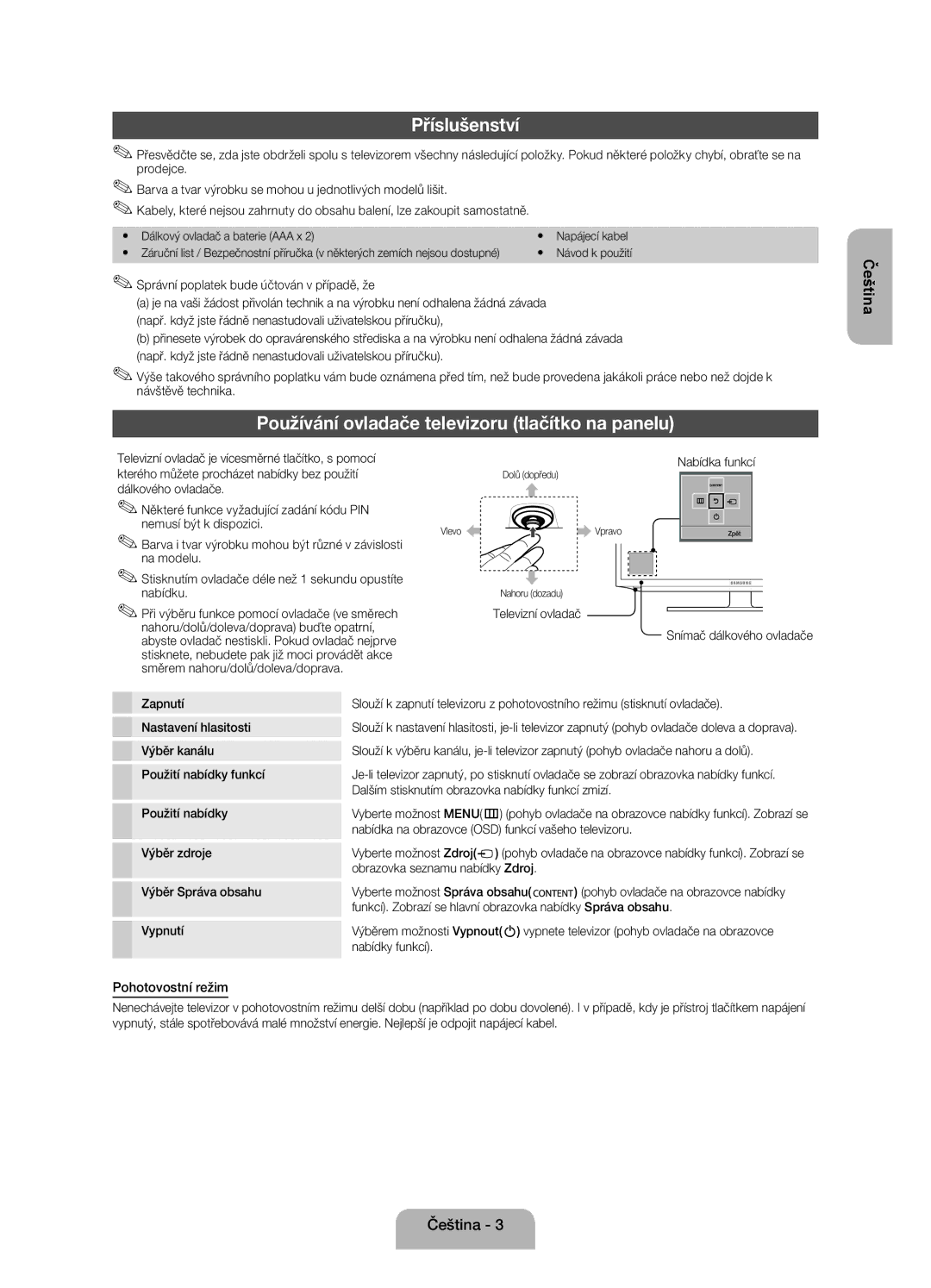 Samsung UE22ES5000WXZG, UE22ES5000WXXH, UE22ES5000WXBT manual Příslušenství, Pohotovostní režim 