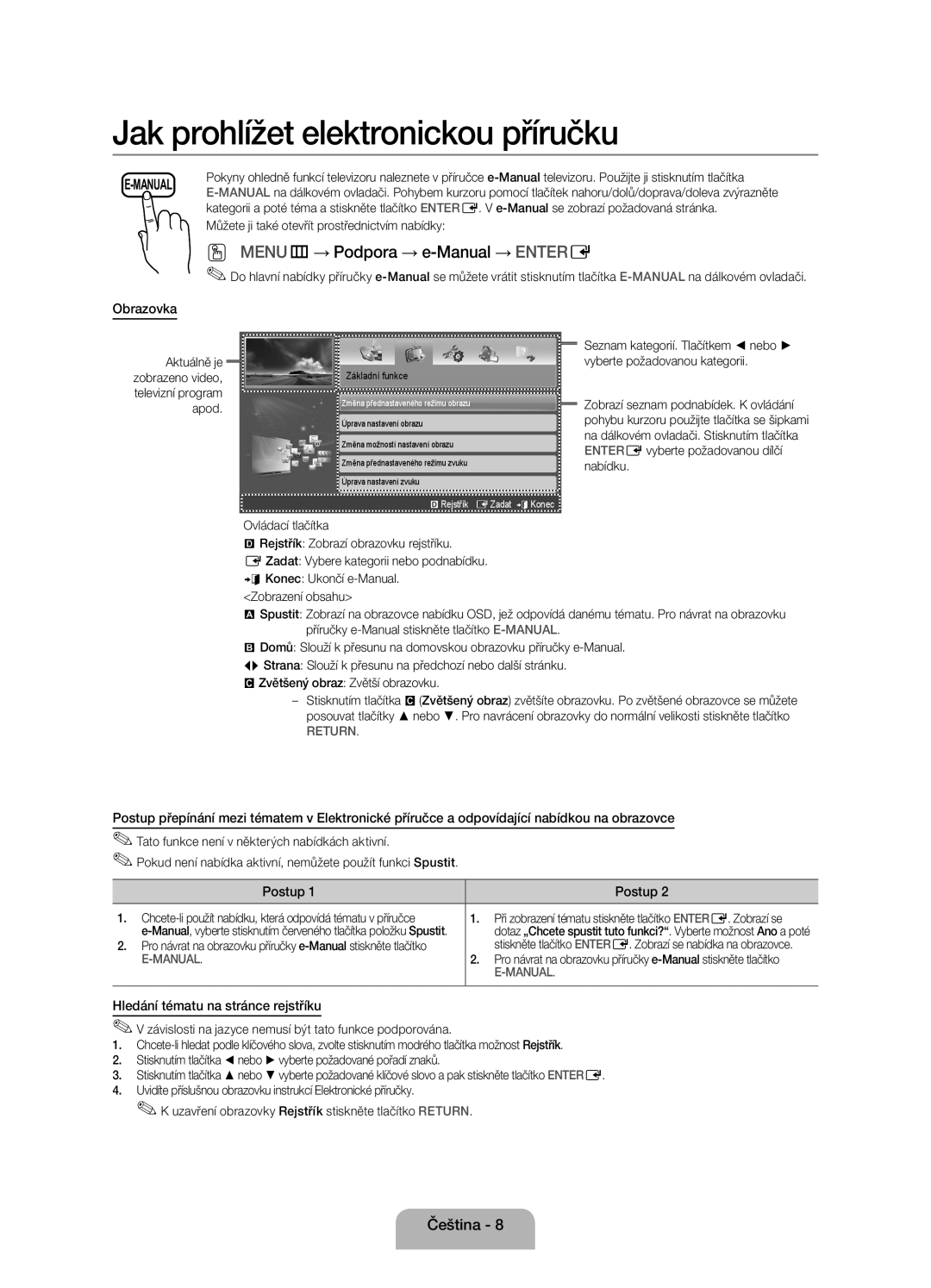 Samsung UE22ES5000WXBT, UE22ES5000WXZG, UE22ES5000WXXH manual Obrazovka, Postup, Hledání tématu na stránce rejstříku 