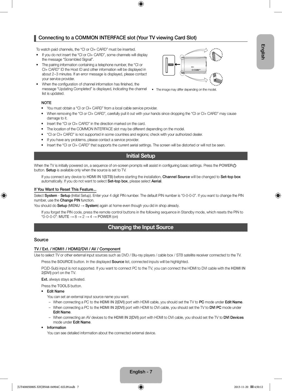 Samsung UE22F5000AWXBT, UE22F5000AWXXH manual Initial Setup, Changing the Input Source, If You Want to Reset This Feature 