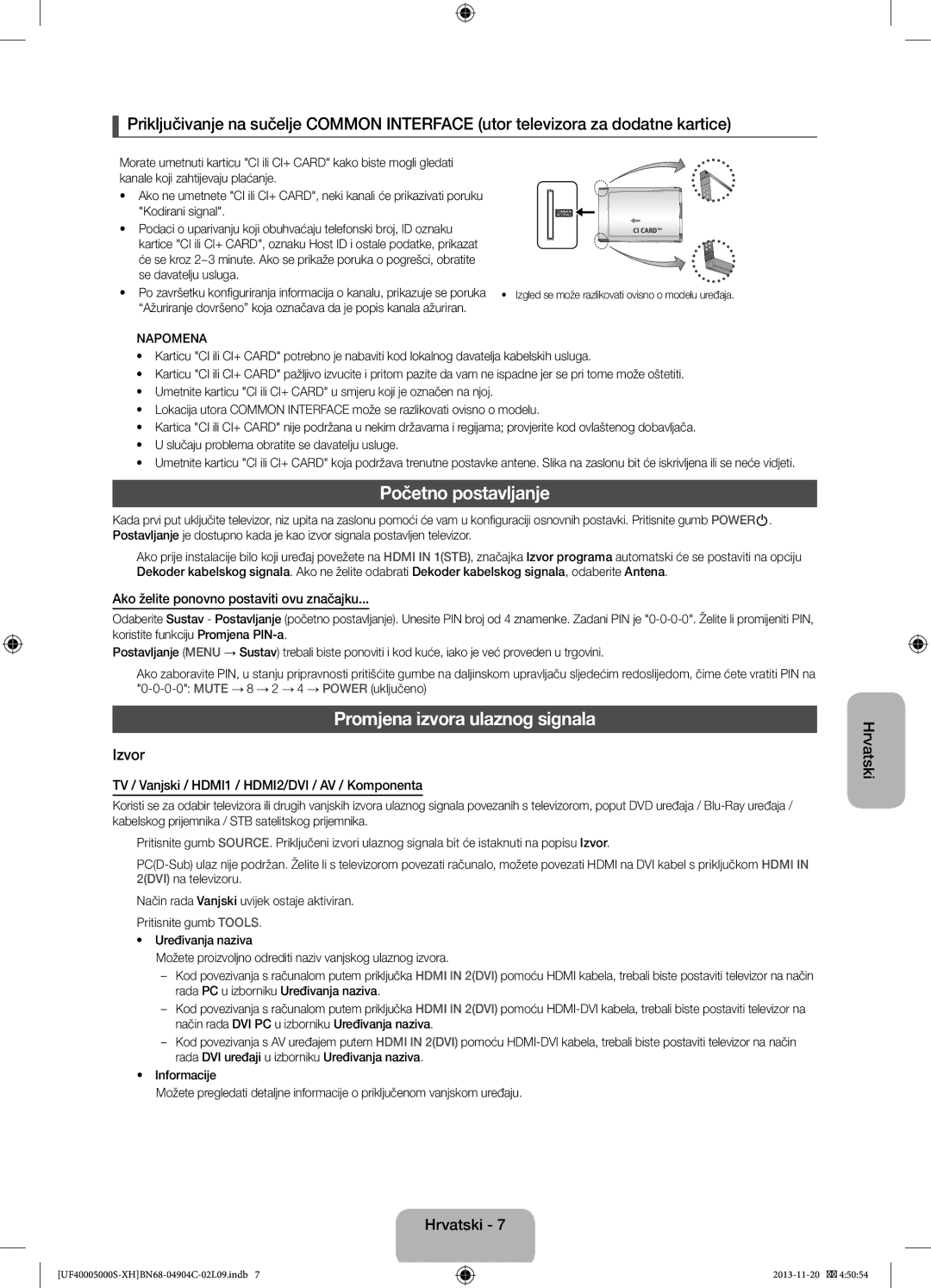 Samsung UE22F5000AWXBT, UE22F5000AWXXH, UE28F4000AWXXH manual Početno postavljanje, Promjena izvora ulaznog signala, Izvor 