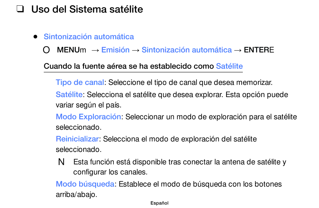 Samsung UE22F5000AWXXH, UE40F6100AWXXC, UE28F4000AWXXH, UE55F6100AWXXH, UE22F5000AWXXC manual Uso del Sistema satélite 