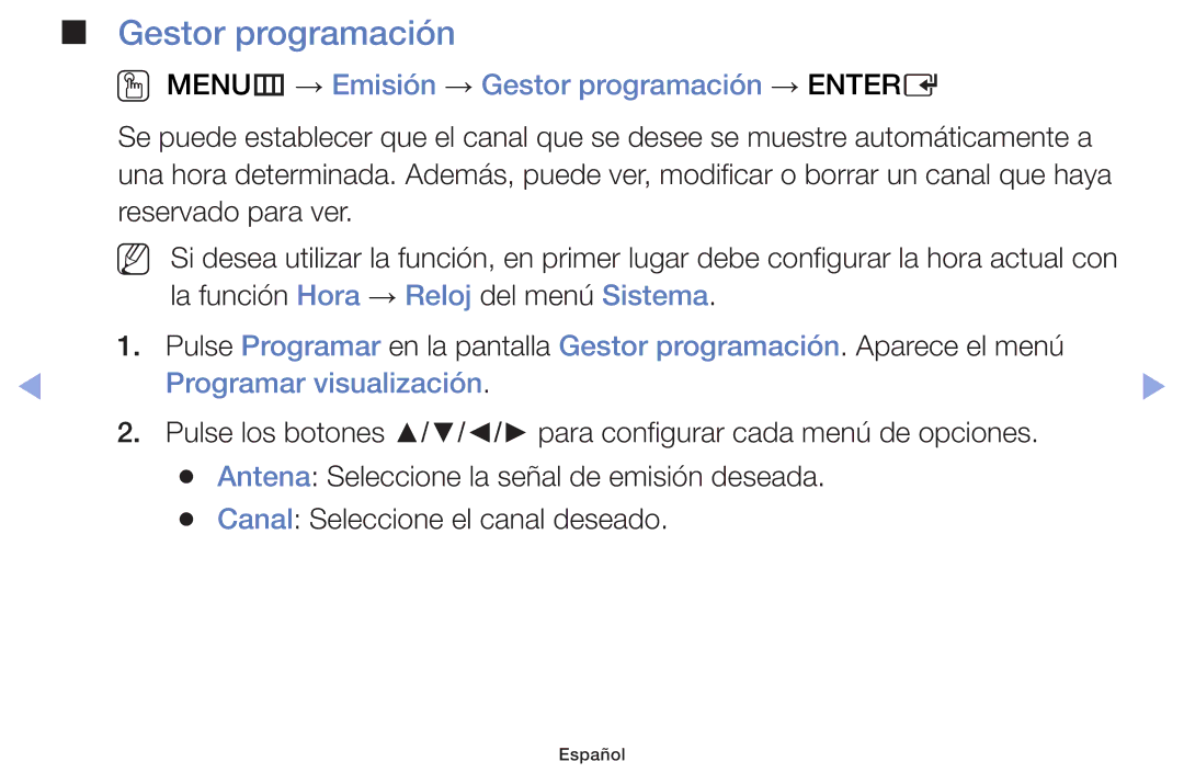 Samsung UE60F6100AWXXH, UE22F5000AWXXH manual OO MENUm → Emisión → Gestor programación → Entere, Programar visualización 