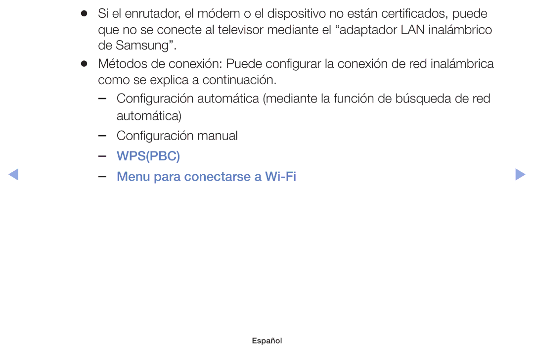 Samsung UE28F4000AWXXC, UE22F5000AWXXH, UE40F6100AWXXC, UE28F4000AWXXH, UE55F6100AWXXH Wpspbc, Menu para conectarse a Wi-Fi 