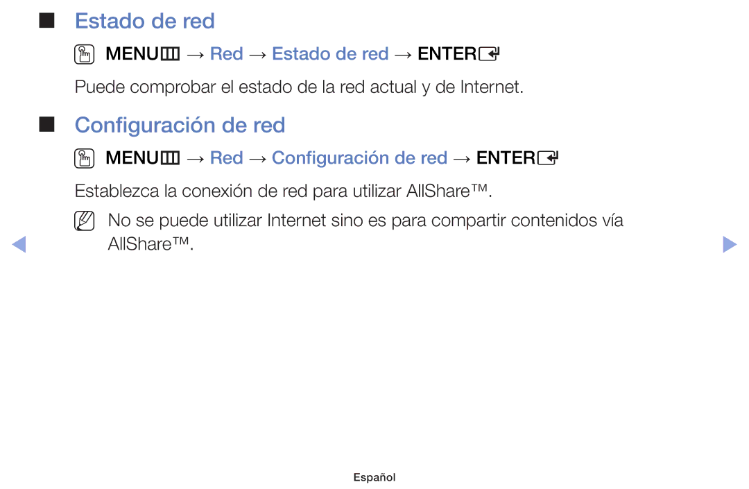 Samsung UE32F6100AWXXC, UE22F5000AWXXH, UE40F6100AWXXC Configuración de red, OO MENUm → Red → Estado de red → Entere 