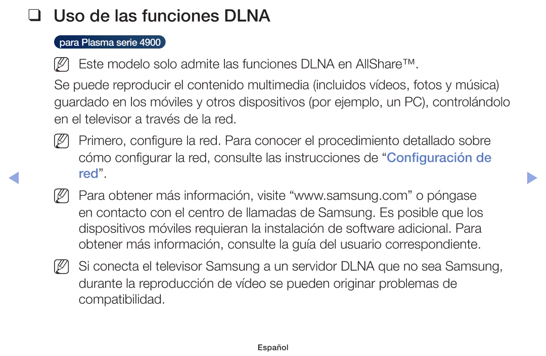 Samsung UE55F6100AWXXH, UE22F5000AWXXH, UE40F6100AWXXC, UE28F4000AWXXH, UE22F5000AWXXC manual Uso de las funciones Dlna, Red 