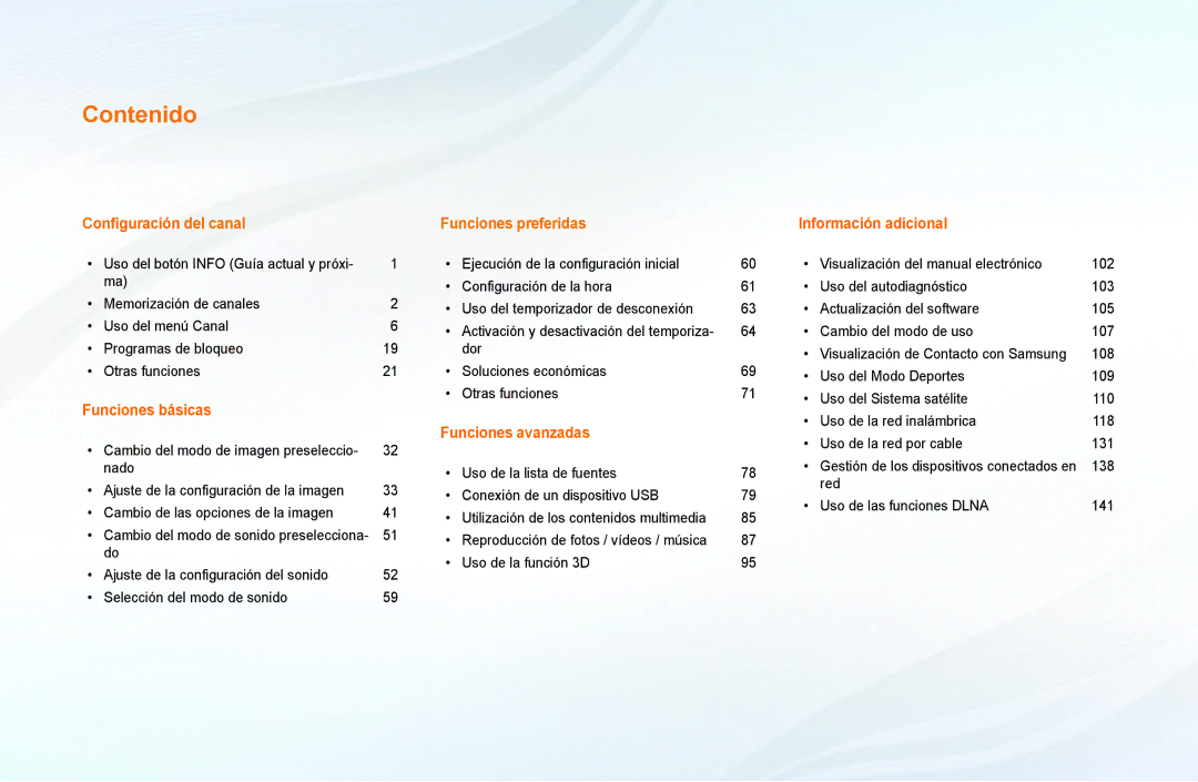 Samsung UE28F4000AWXXH, UE22F5000AWXXH, UE40F6100AWXXC, UE55F6100AWXXH, UE22F5000AWXXC, UE46F6100AWXXC manual Contenido 