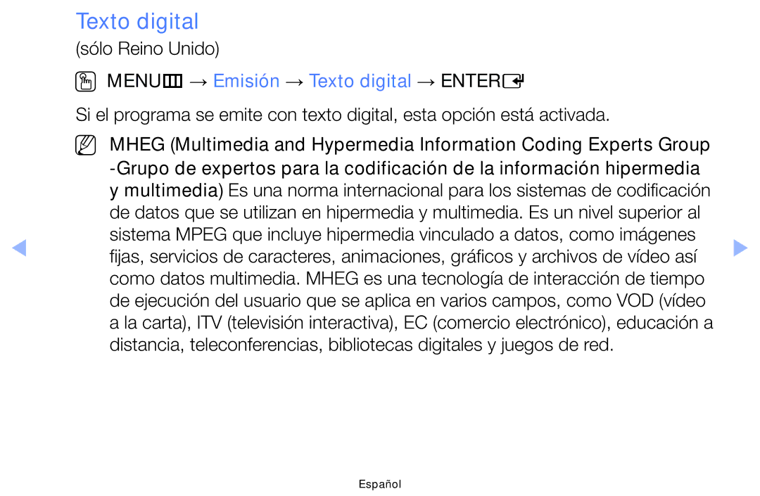 Samsung UE55F6100AWXXH, UE22F5000AWXXH, UE40F6100AWXXC, UE28F4000AWXXH manual OO MENUm → Emisión → Texto digital → Entere 