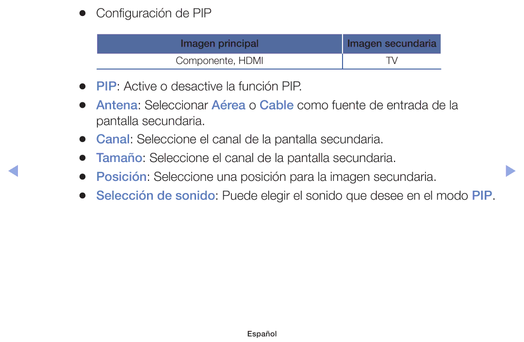 Samsung UE22F5000AWXXH, UE40F6100AWXXC, UE28F4000AWXXH, UE55F6100AWXXH, UE22F5000AWXXC, UE46F6100AWXXC Configuración de PIP 