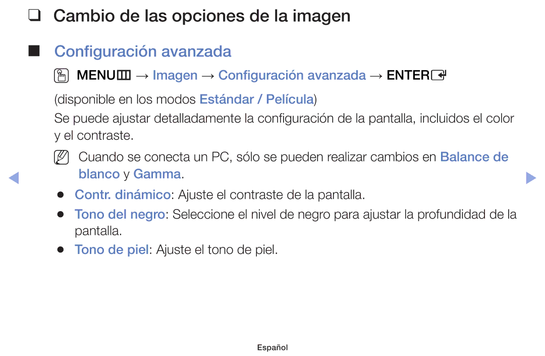 Samsung UE40F6100AWXXC, UE22F5000AWXXH manual Cambio de las opciones de la imagen, Configuración avanzada, Blanco y Gamma 