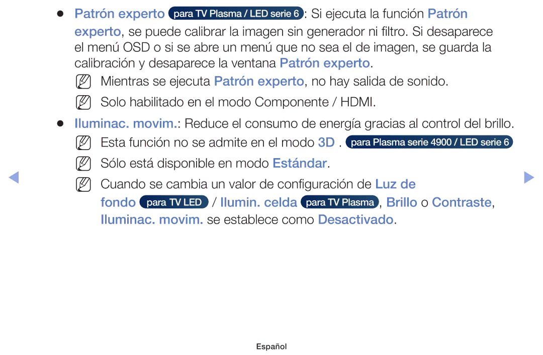 Samsung UE22F5000AWXXC manual Fondo Ilumin. celda Brillo o Contraste, Iluminac. movim. se establece como Desactivado 