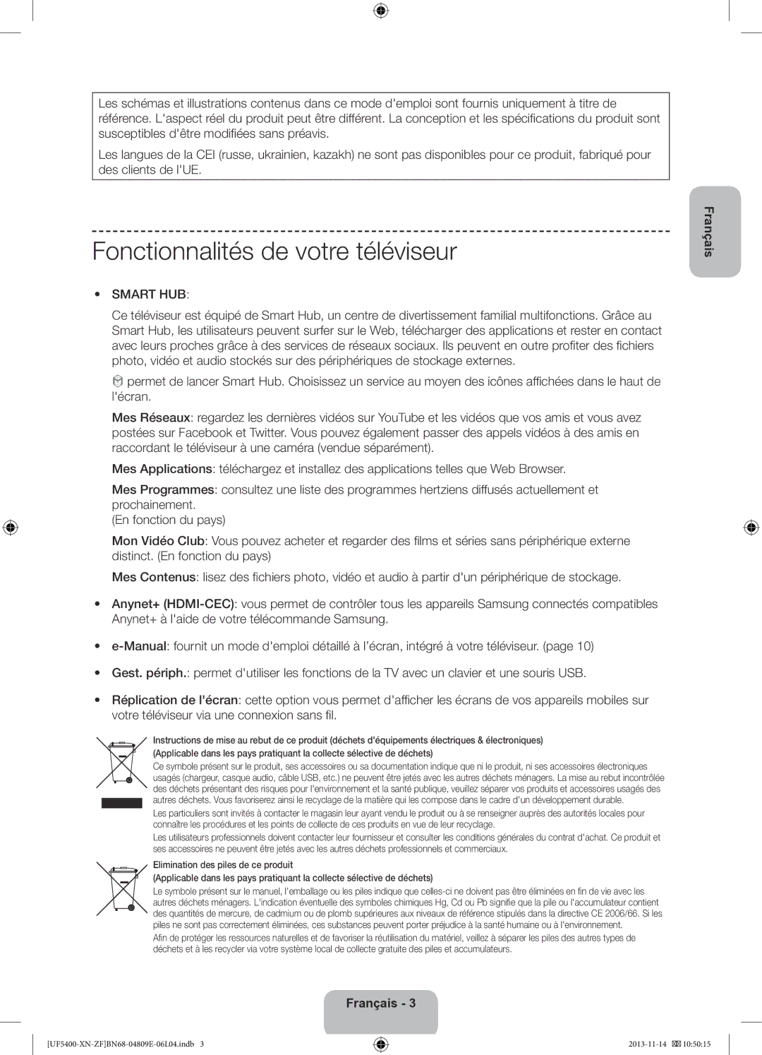 Samsung UE22F5400AWXZF, UE22F5410AWXZF manual Fonctionnalités de votre téléviseur 