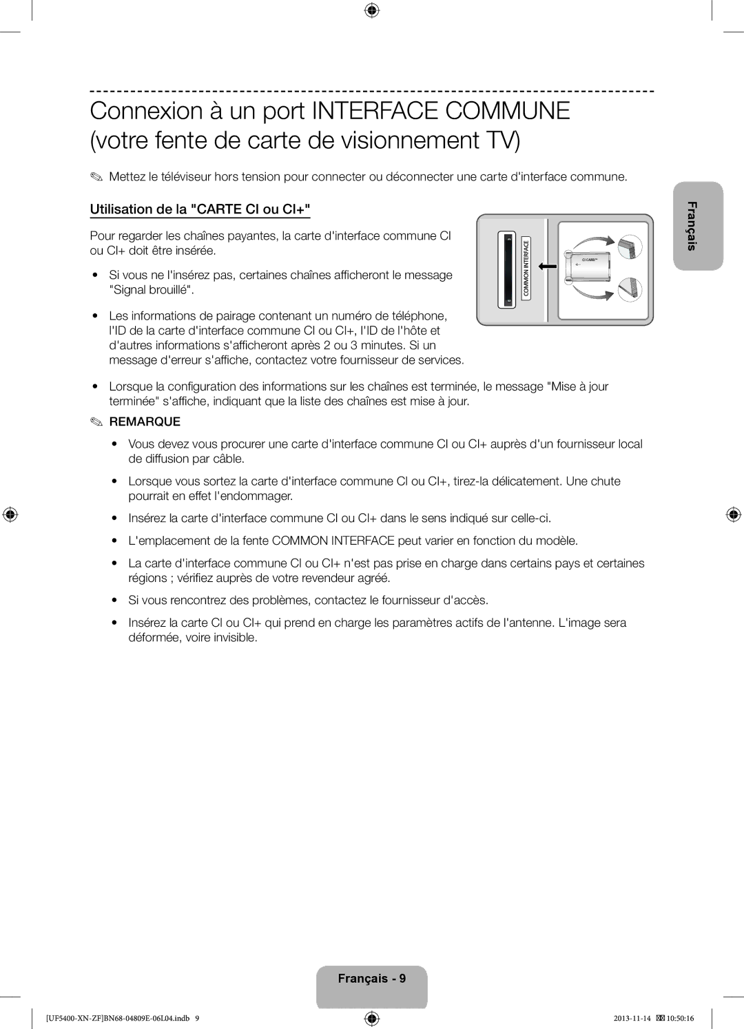 Samsung UE22F5400AWXZF, UE22F5410AWXZF manual Utilisation de la Carte CI ou CI+, Mise à jour 