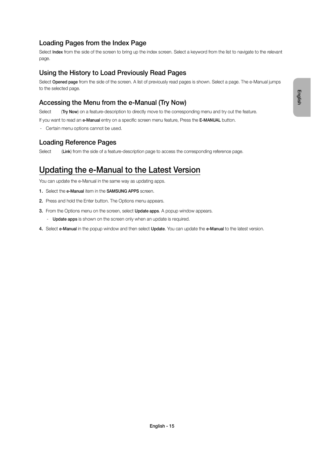 Samsung UE22H5610AKXRU Updating the e-Manual to the Latest Version, Loading Pages from the Index, Loading Reference Pages 