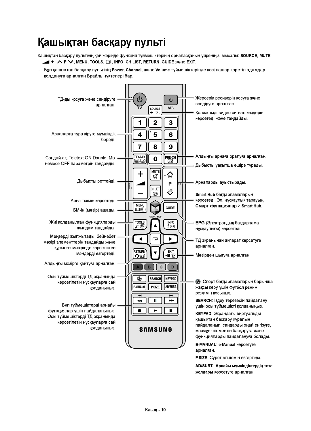 Samsung UE22H5600AKXRU, UE22H5610AKXRU, UE22H5600AKXMS manual Қашықтан басқару пульті 