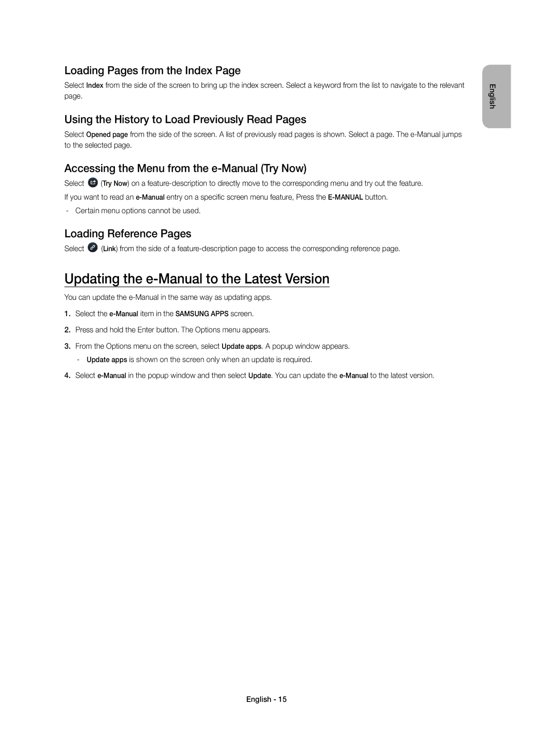 Samsung UE22H5600AWXXC Updating the e-Manual to the Latest Version, Loading Pages from the Index, Loading Reference Pages 