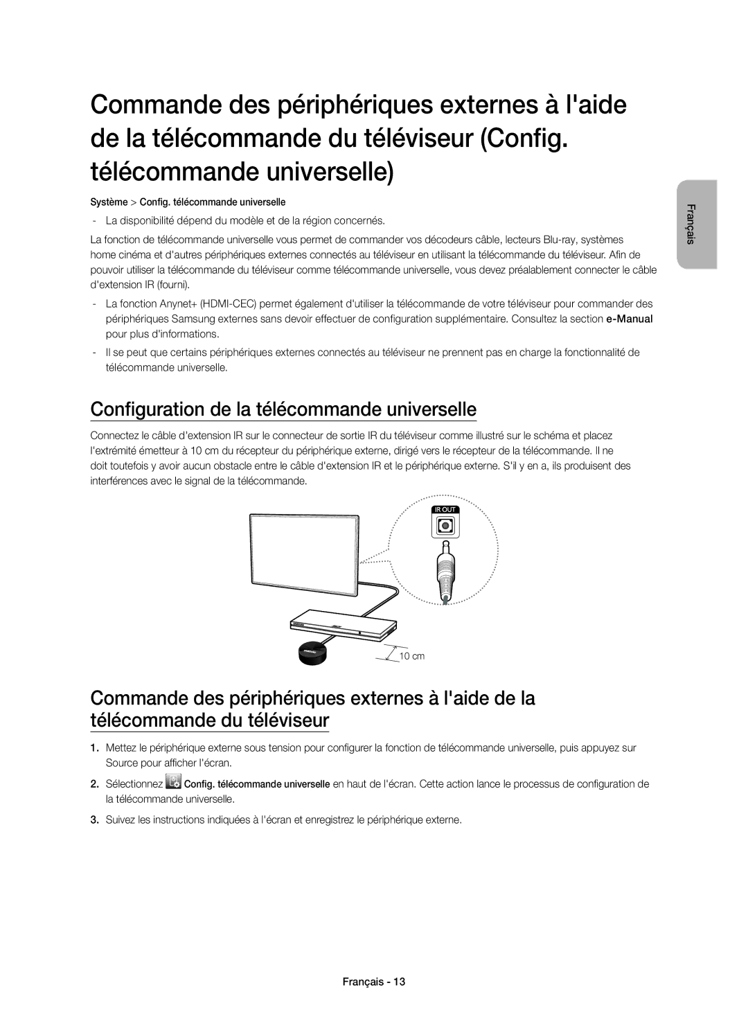 Samsung UE22H5600AWXXC, UE22H5610AWXXC manual Configuration de la télécommande universelle 