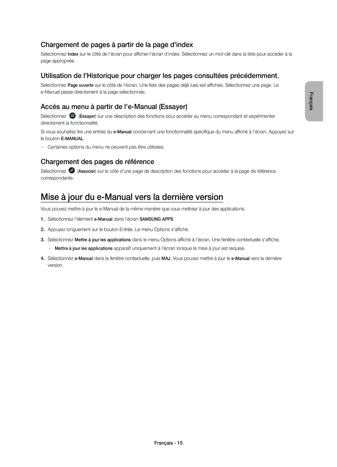 Samsung UE22H5600AWXXC Mise à jour du e-Manual vers la dernière version, Chargement de pages à partir de la page dindex 