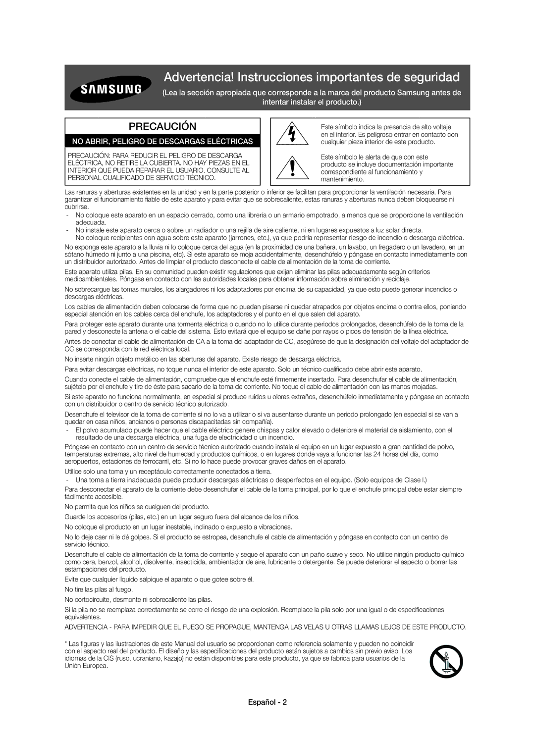 Samsung UE22H5610AWXXC, UE22H5600AWXXC manual Advertencia! Instrucciones importantes de seguridad 