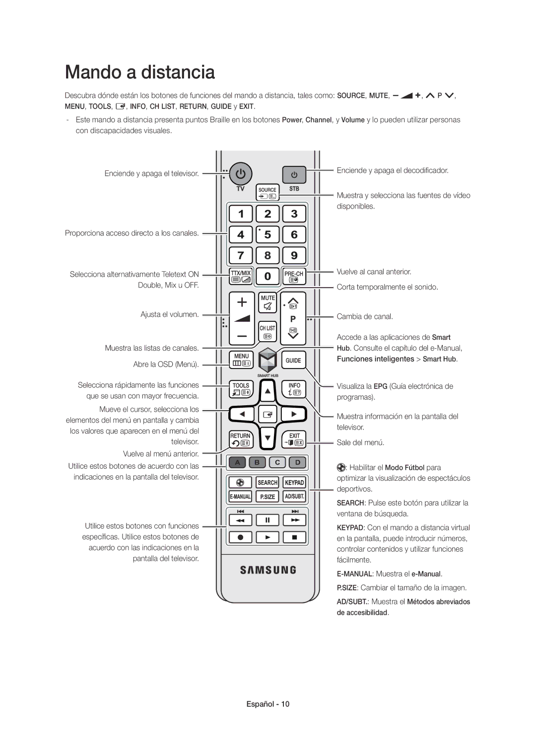 Samsung UE22H5610AWXXC, UE22H5600AWXXC manual Mando a distancia 