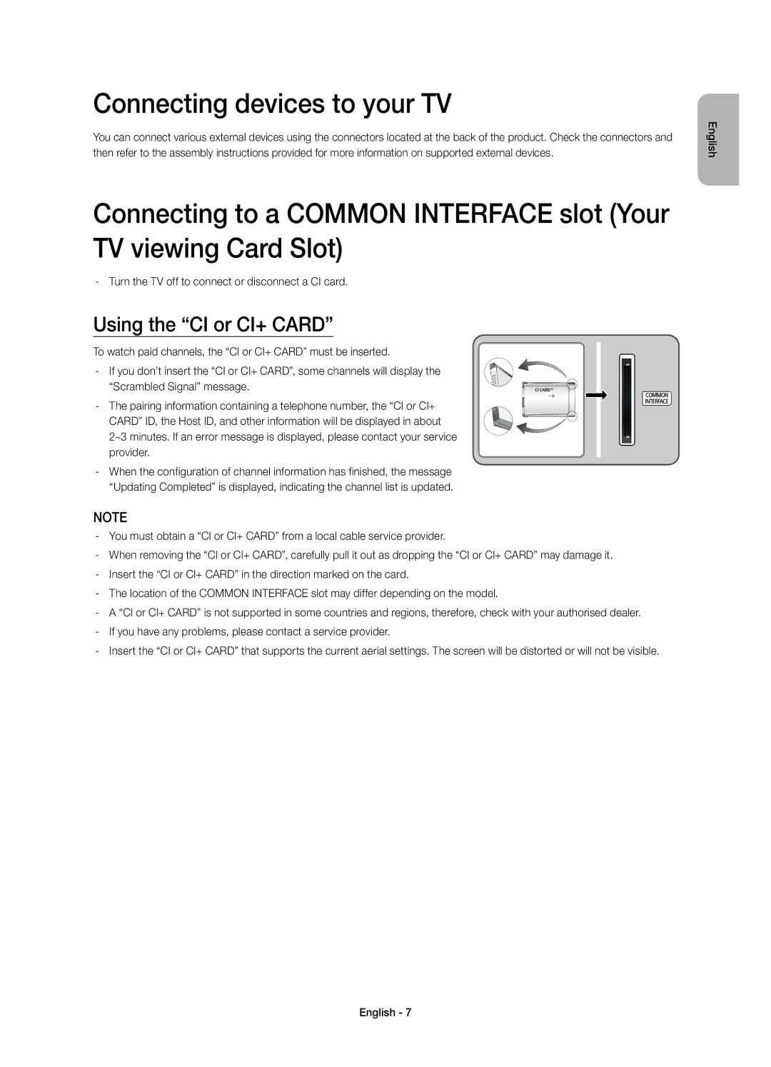 Samsung UE22H5600AWXXC, UE22H5610AWXXC manual Connecting devices to your TV, Using the CI or CI+ Card 