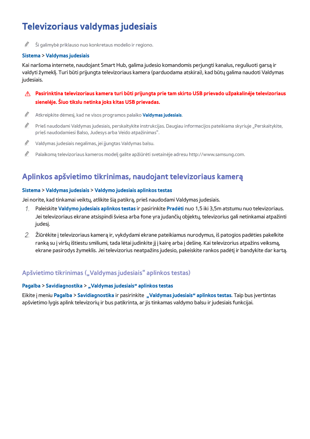 Samsung UE48H6650SLXXH manual Televizoriaus valdymas judesiais, Apšvietimo tikrinimas „Valdymas judesiais aplinkos testas 