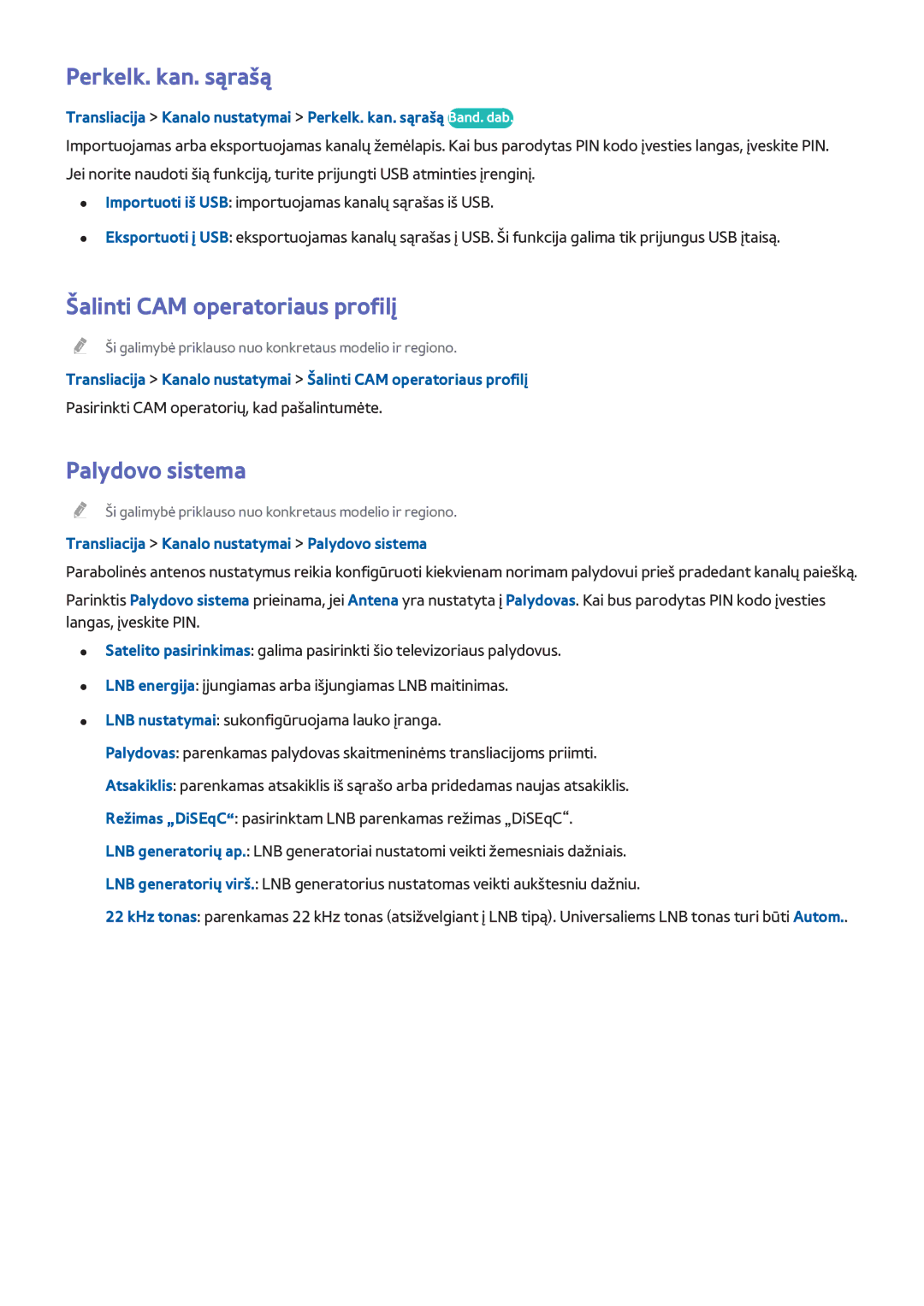 Samsung UE40H6400AKXXH, UE22H5610AWXXH manual Perkelk. kan. sąrašą, Šalinti CAM operatoriaus profilį, Palydovo sistema 