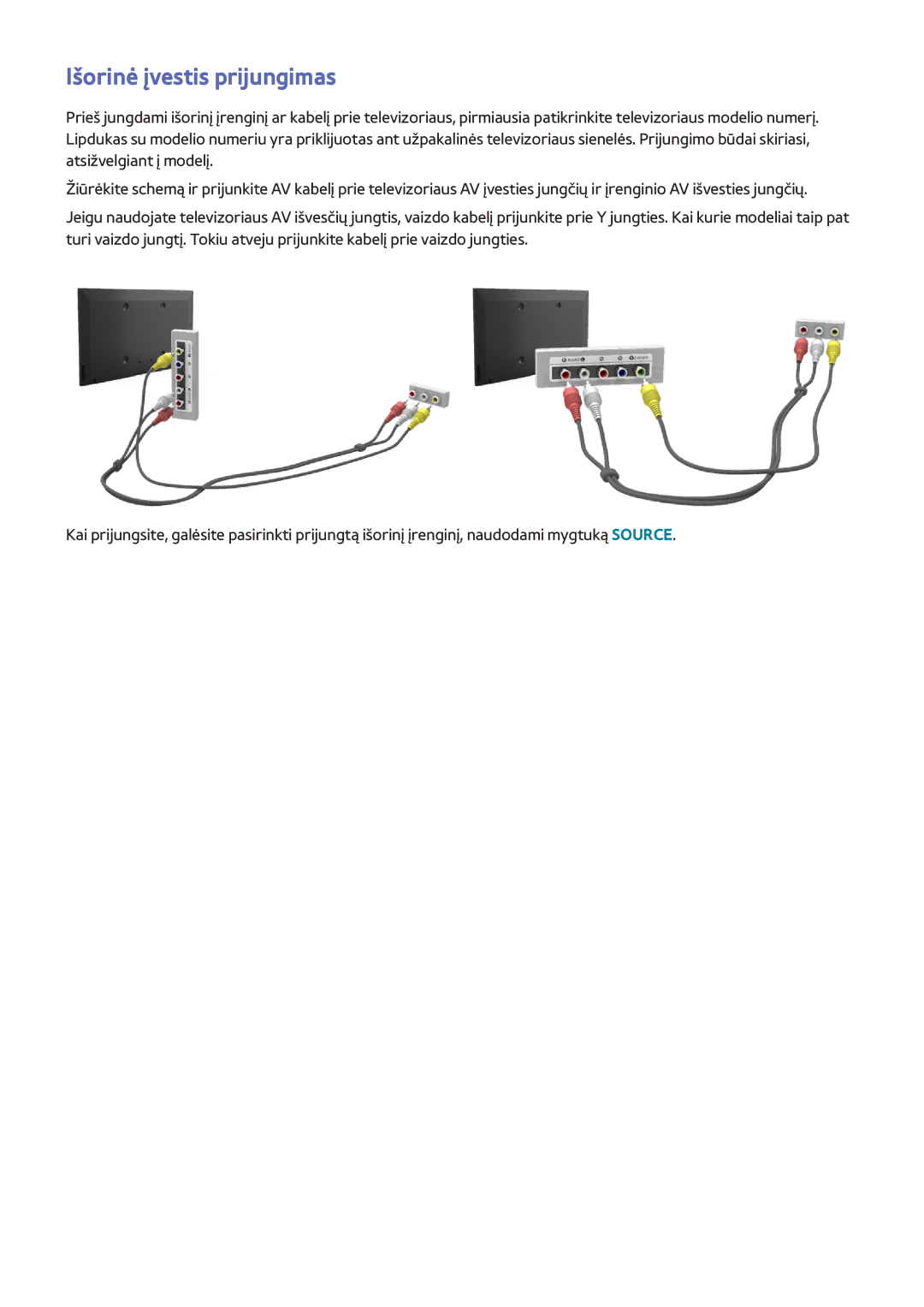 Samsung UE40H6500SLXXH, UE22H5610AWXXH, UE32H6470SSXZG, UE55H6410SSXXH, UE55H6700SLXXH manual Išorinė įvestis prijungimas 