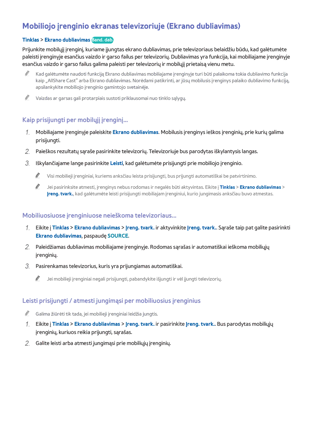 Samsung UE40H6410SUXXH manual Kaip prisijungti per mobilųjį įrenginį, Mobiliuosiuose įrenginiuose neieškoma televizoriaus 