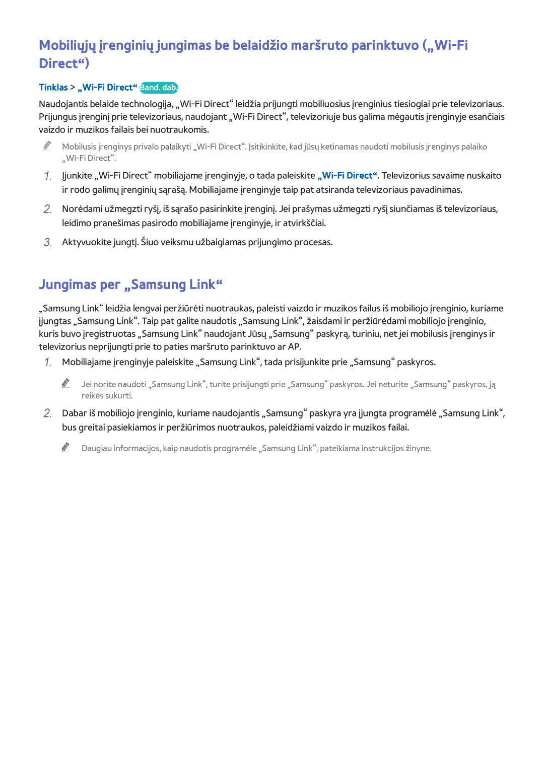 Samsung UE32H6400AKXXH, UE22H5610AWXXH, UE32H6470SSXZG manual Jungimas per „Samsung Link, Tinklas „Wi-Fi Direct Band. dab 