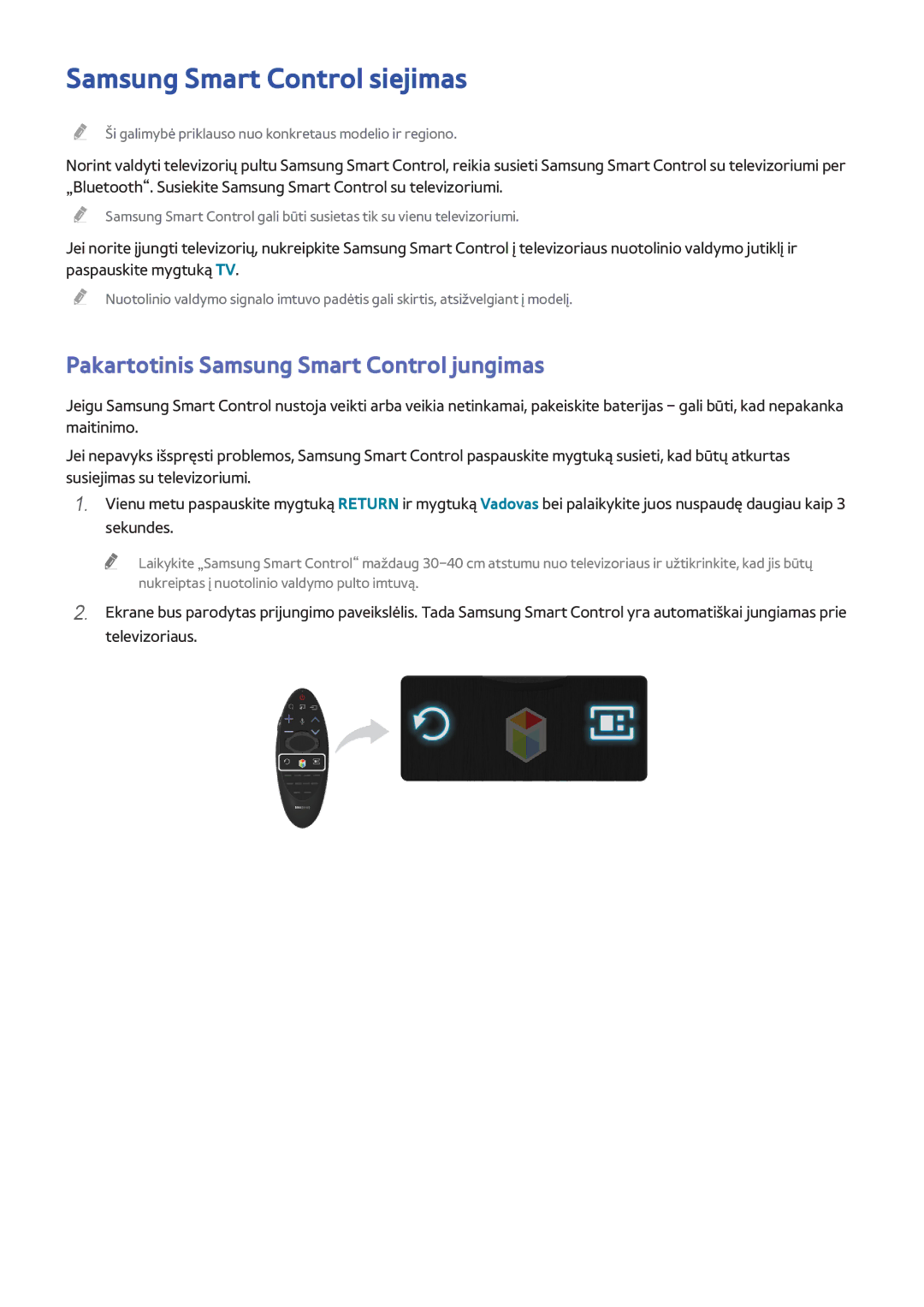 Samsung UE40H6400AKXXH, UE22H5610AWXXH manual Samsung Smart Control siejimas, Pakartotinis Samsung Smart Control jungimas 