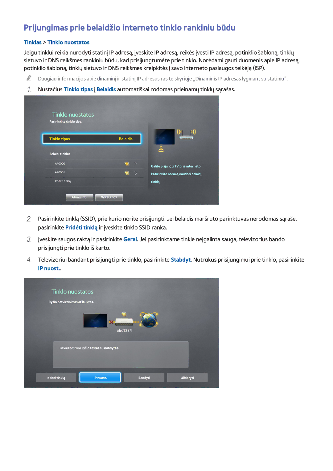 Samsung UE48H6670SLXXH, UE22H5610AWXXH, UE32H6470SSXZG manual Prijungimas prie belaidžio interneto tinklo rankiniu būdu, 111 