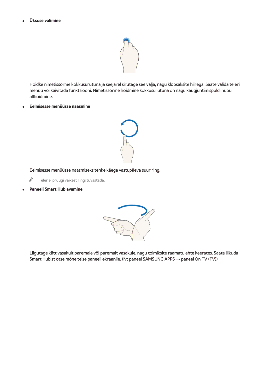 Samsung UE32H6470SSXZG, UE22H5610AWXXH, UE55H6410SSXXH manual Eelmisesse menüüsse naasmine, Paneeli Smart Hub avamine 