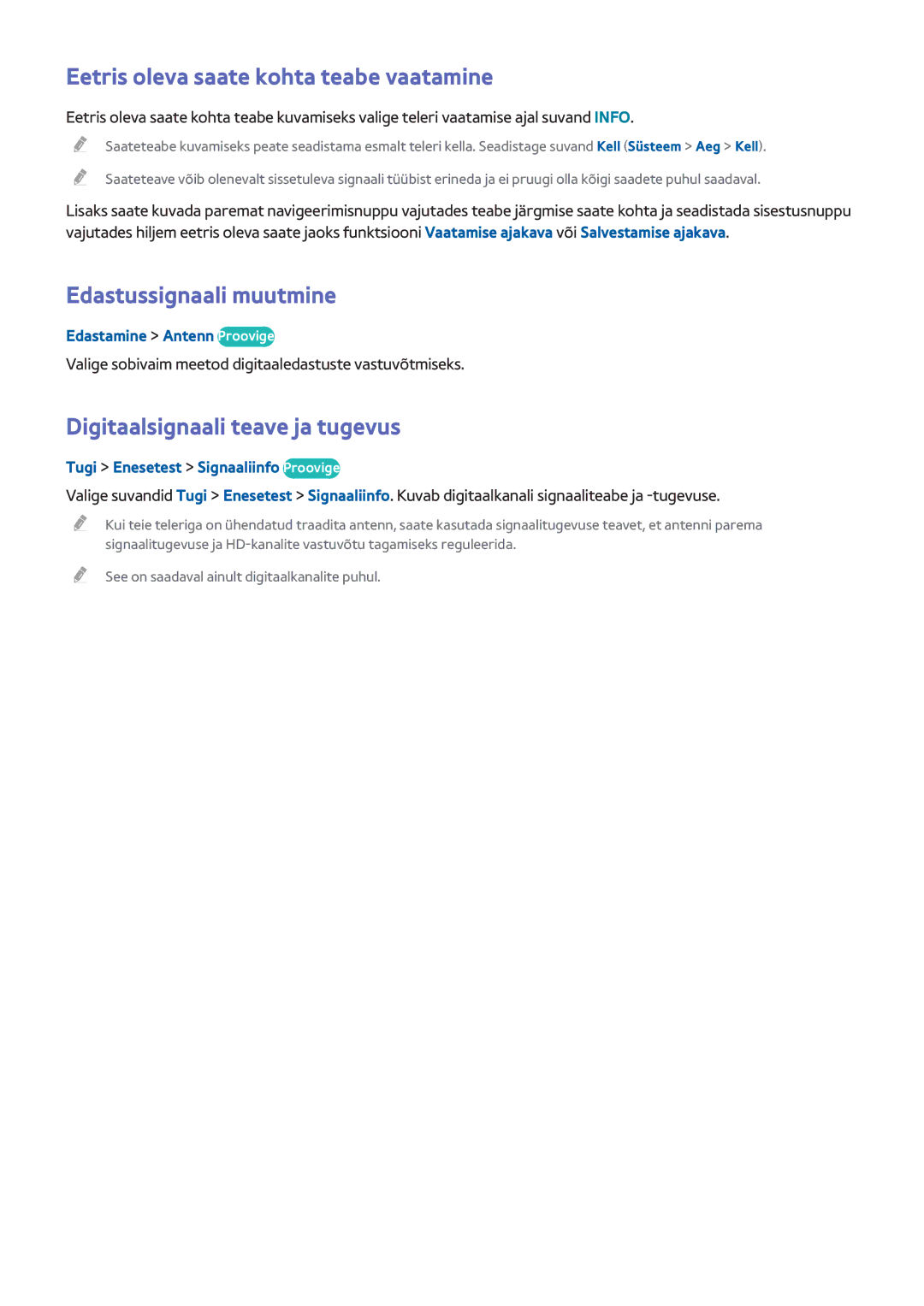 Samsung UE40H6650SLXXH Eetris oleva saate kohta teabe vaatamine, Edastussignaali muutmine, Edastamine Antenn Proovige 