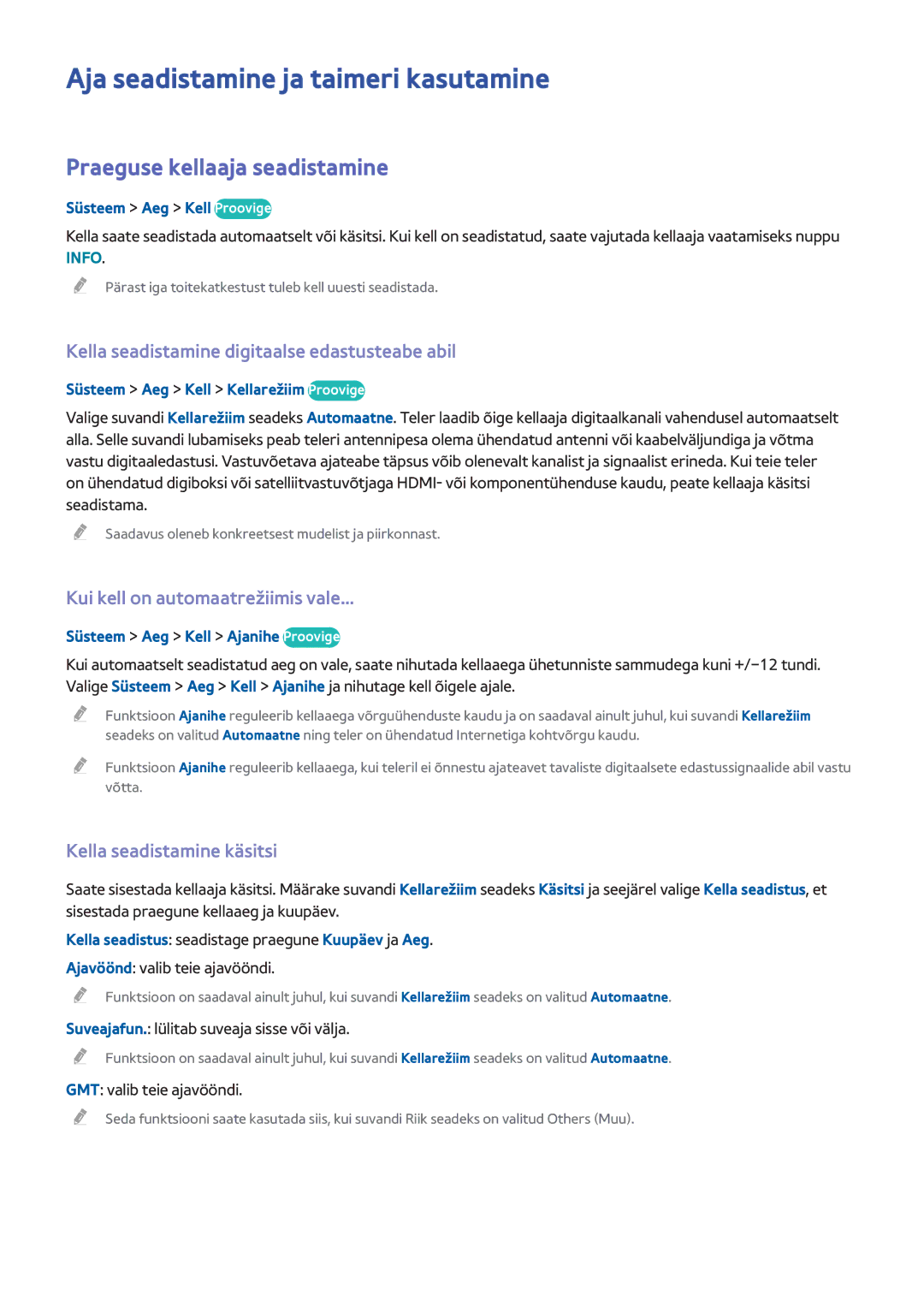 Samsung UE48H6670SLXXH Aja seadistamine ja taimeri kasutamine, Praeguse kellaaja seadistamine, Kella seadistamine käsitsi 