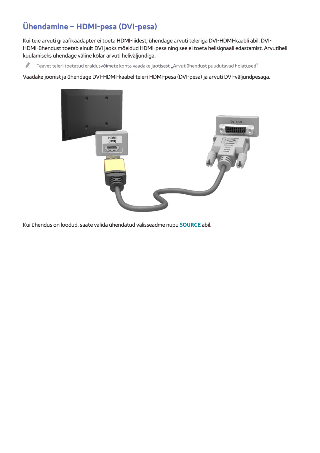 Samsung UE48H6410SUXXH, UE22H5610AWXXH, UE32H6470SSXZG, UE55H6410SSXXH, UE55H6700SLXXH manual Ühendamine HDMI-pesa DVI-pesa 