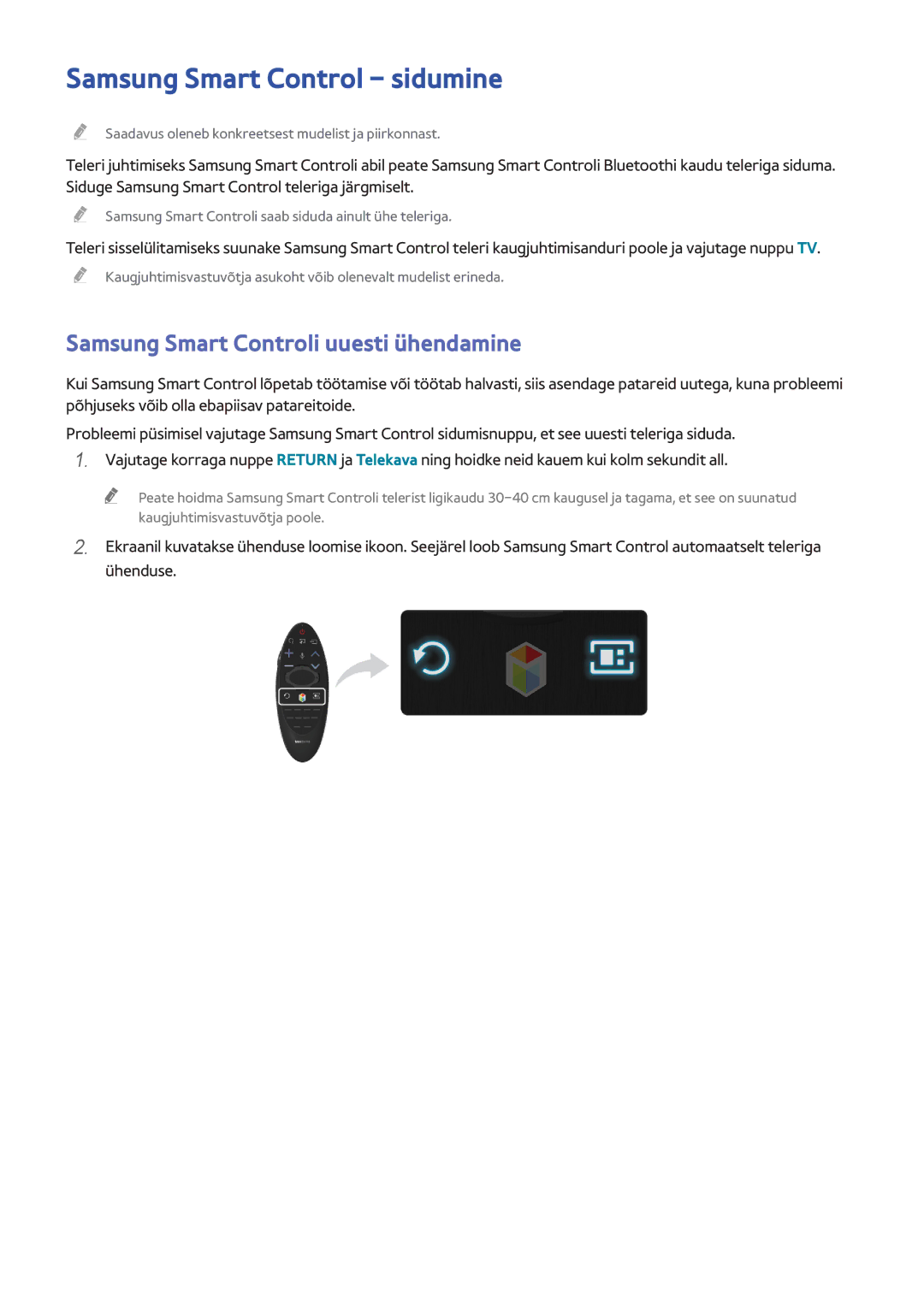 Samsung UE40H6400AKXXH, UE22H5610AWXXH manual Samsung Smart Control sidumine, Samsung Smart Controli uuesti ühendamine 