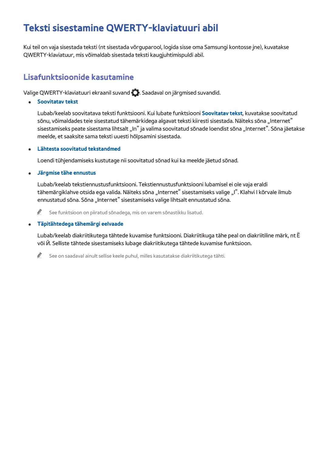 Samsung UE22H5610AWXXH, UE32H6470SSXZG manual Teksti sisestamine QWERTY-klaviatuuri abil, Lisafunktsioonide kasutamine 