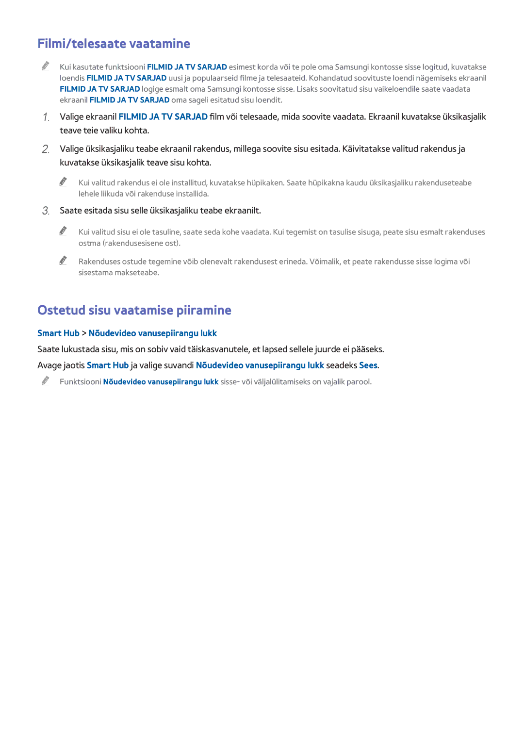 Samsung UE40H6400AKXXH, UE22H5610AWXXH, UE32H6470SSXZG manual Filmi/telesaate vaatamine, Ostetud sisu vaatamise piiramine 