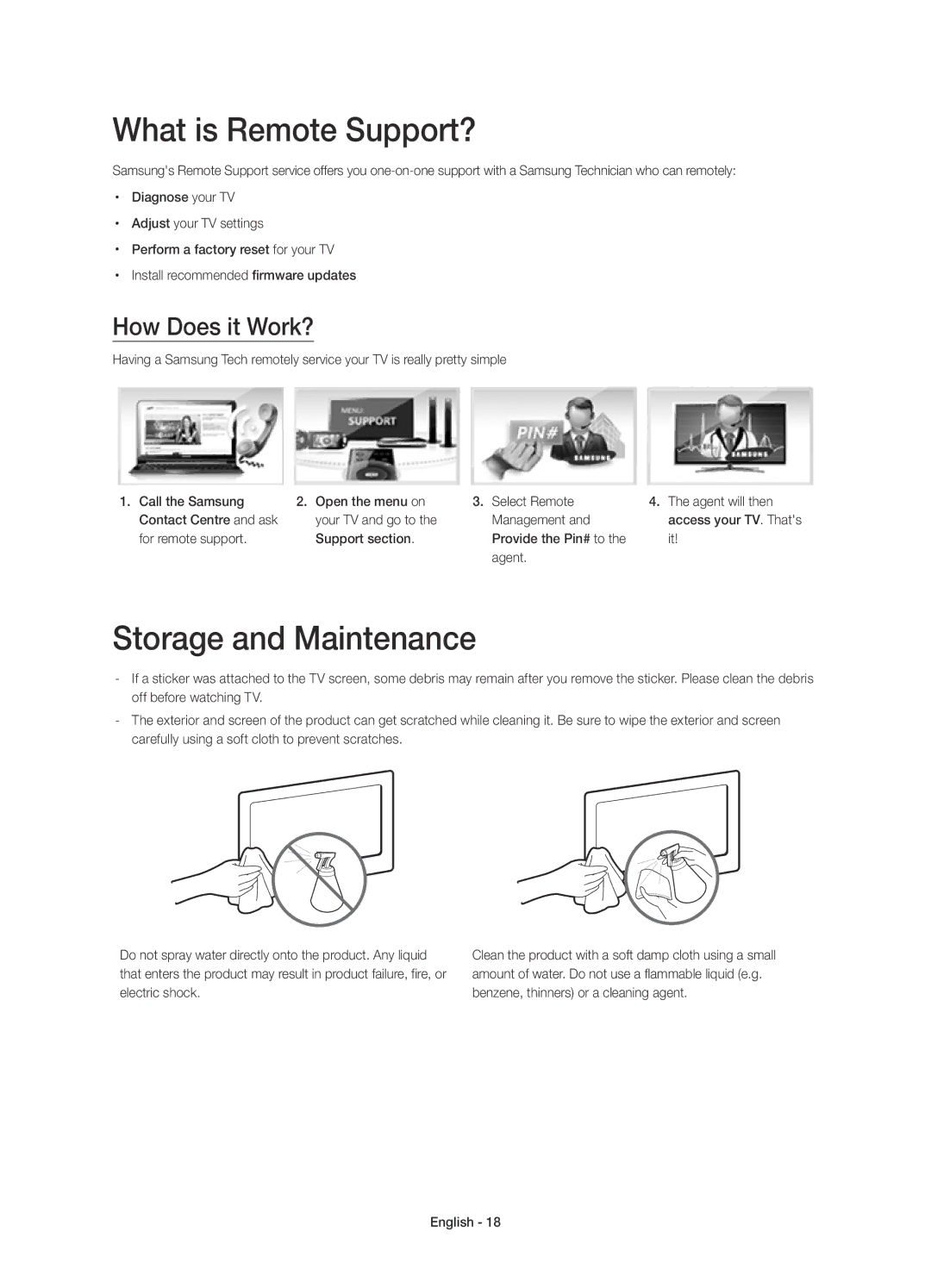 Samsung UE22H5610AWXZF, UE22H5600AWXZF manual What is Remote Support?, Storage and Maintenance, How Does it Work? 