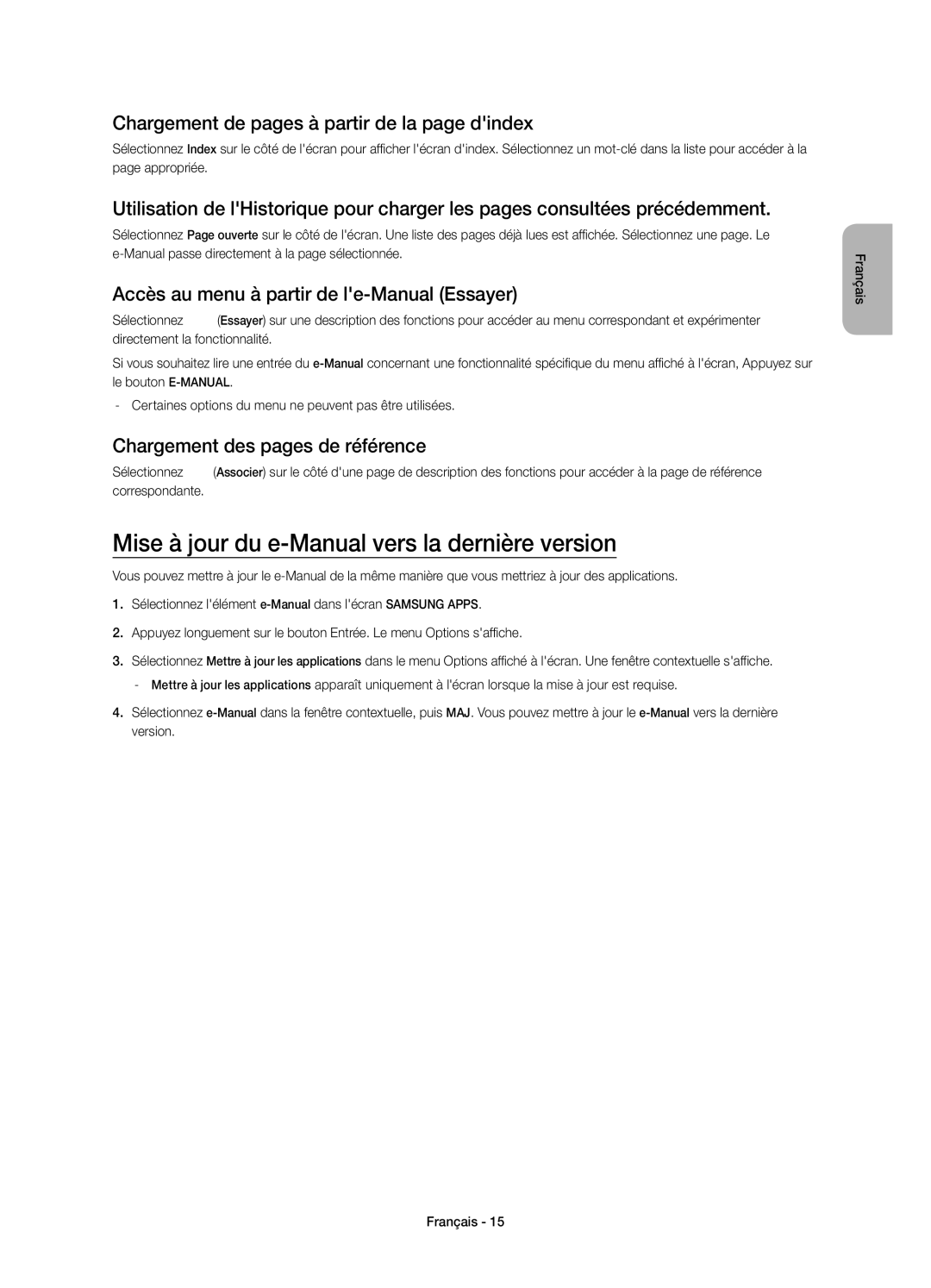 Samsung UE22H5600AWXZF Mise à jour du e-Manual vers la dernière version, Chargement de pages à partir de la page dindex 