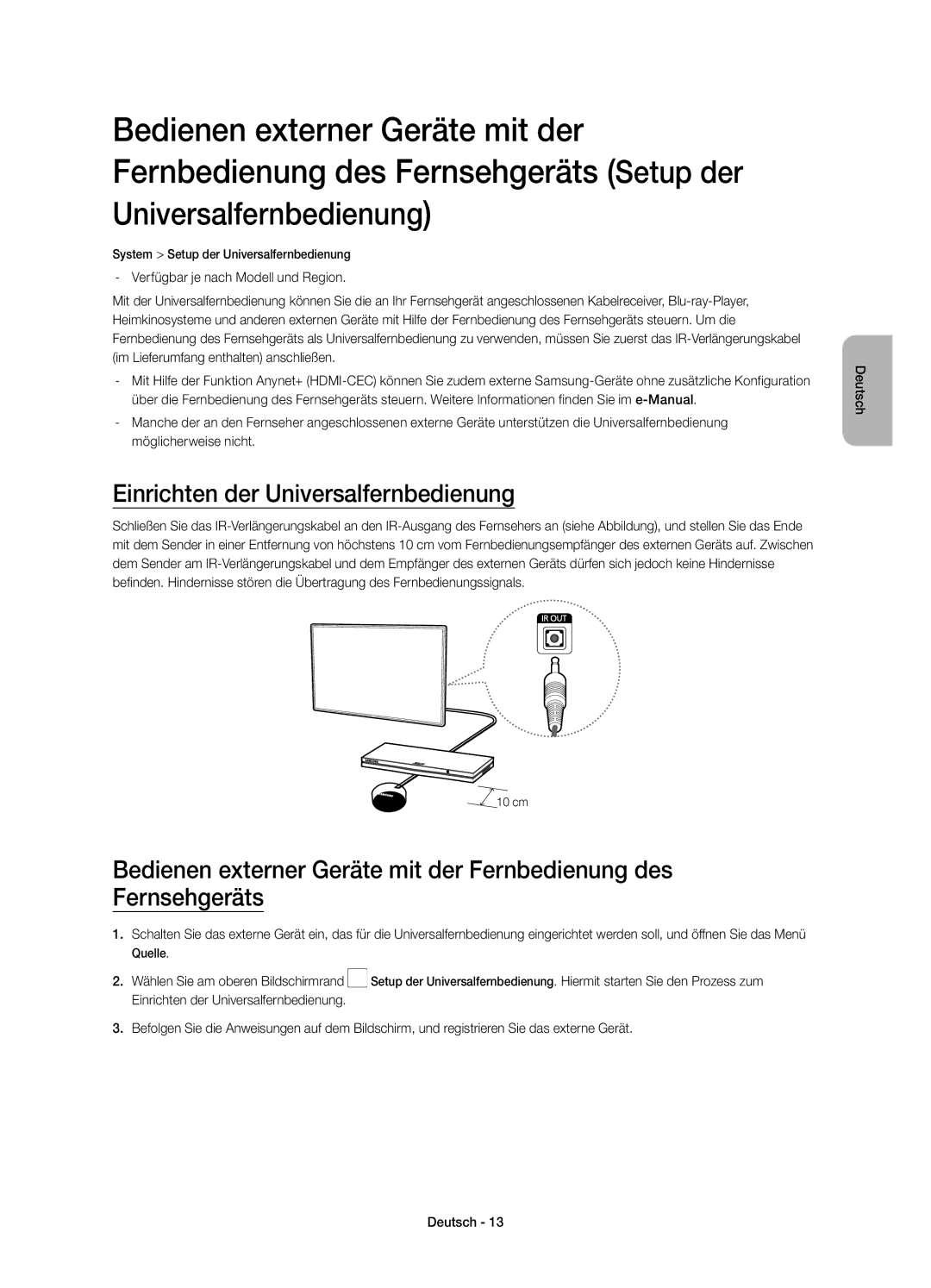 Samsung UE22H5610AYXZT manual Einrichten der Universalfernbedienung 