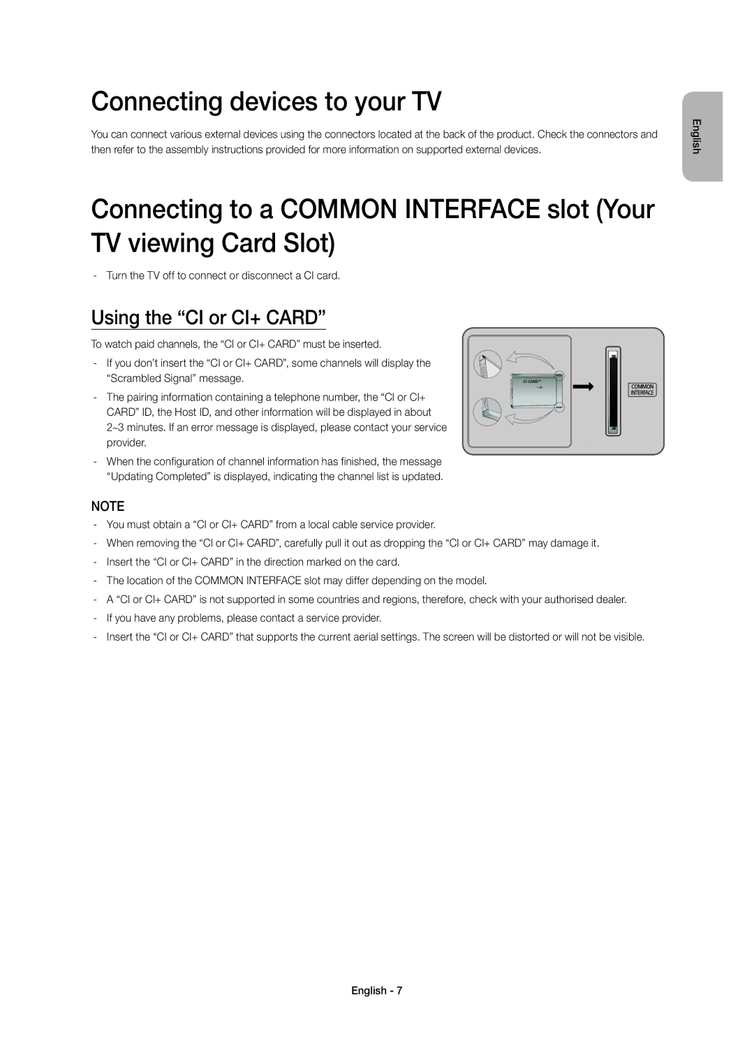 Samsung UE22H5610AYXZT manual Connecting devices to your TV, Using the CI or CI+ Card 