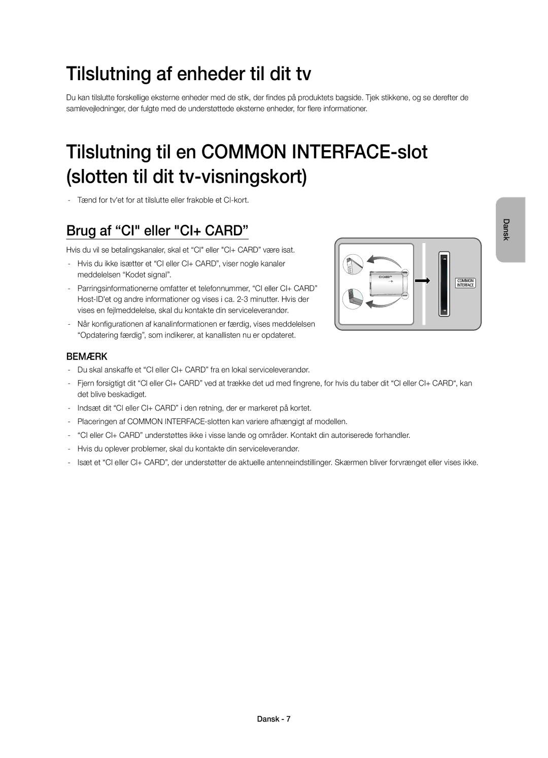 Samsung UE22H5605AKXXE, UE22H5615AKXXE manual Tilslutning af enheder til dit tv, Brug af CI eller CI+ Card 